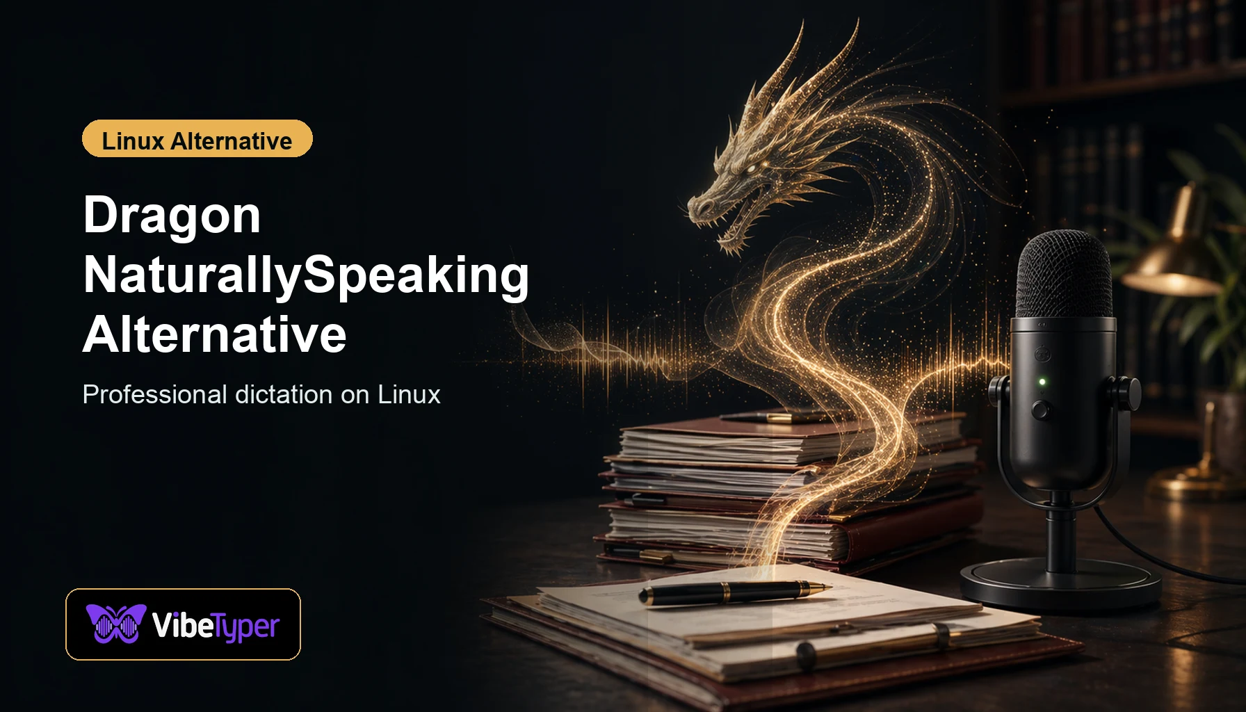Dragon NaturallySpeaking Alternative for Linux blog hero with professional dictation visual