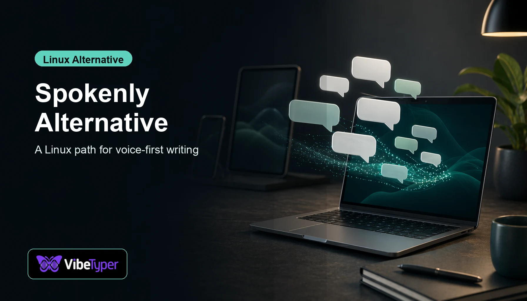 Spokenly Alternative for Linux blog hero with desktop voice typing visual