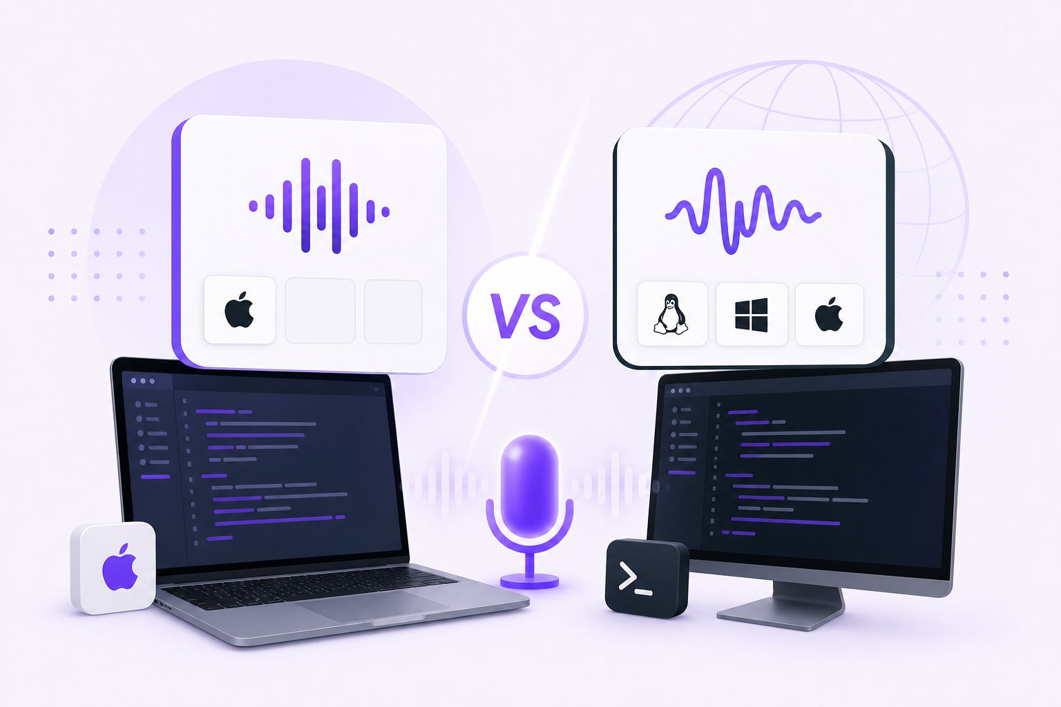 Superwhisper vs Vibe Typer comparison for terminal and code editor dictation
