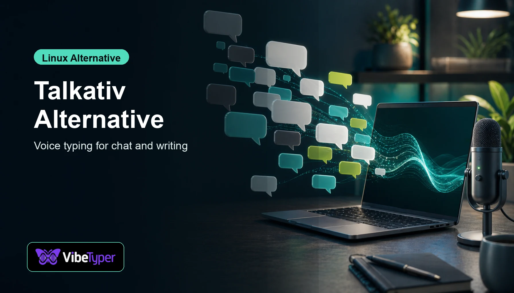 Talkativ Alternative for Linux blog hero with chat bubbles and voice wave