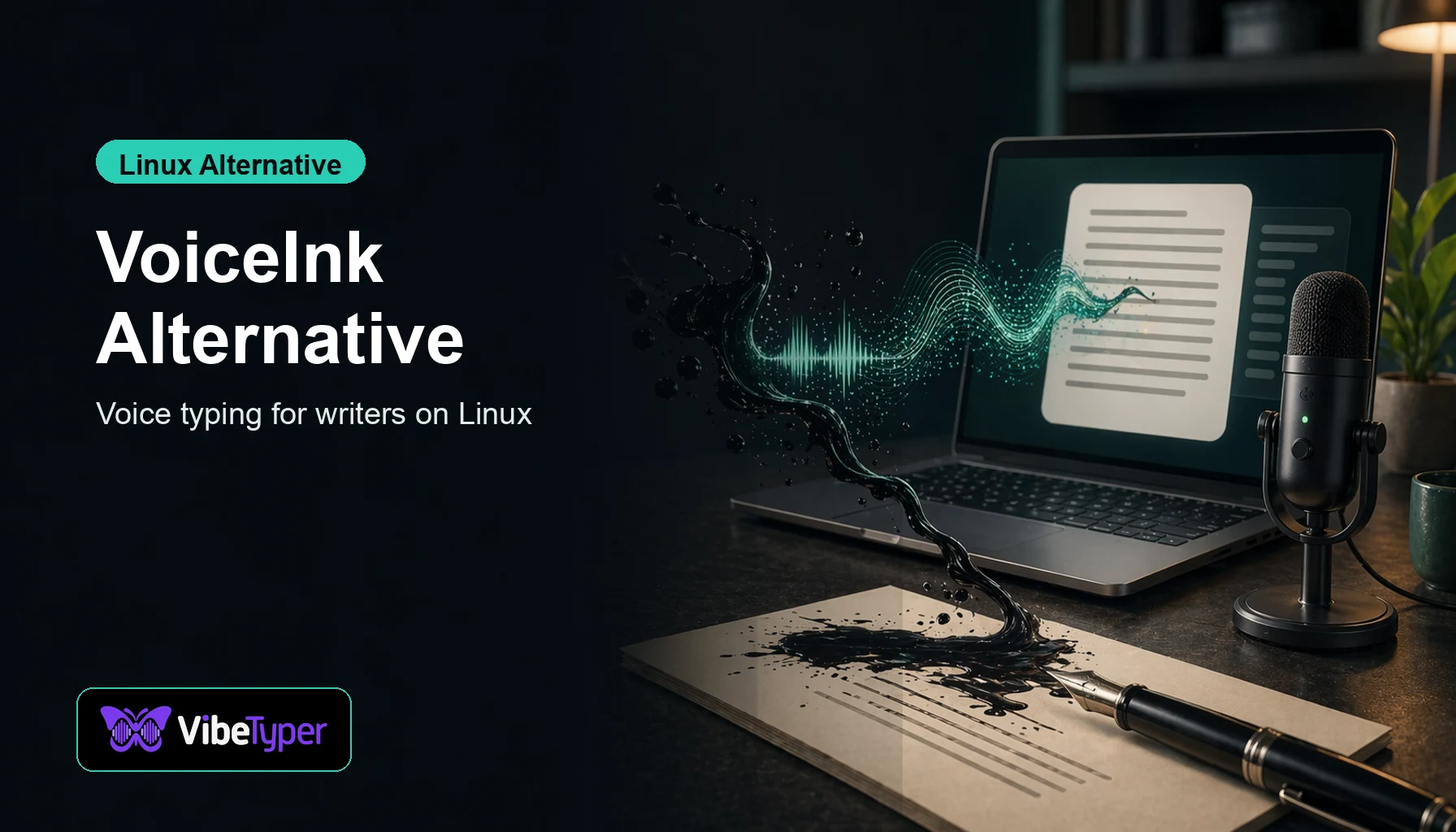 VoiceInk Alternative for Linux blog hero with ink and voice waveform