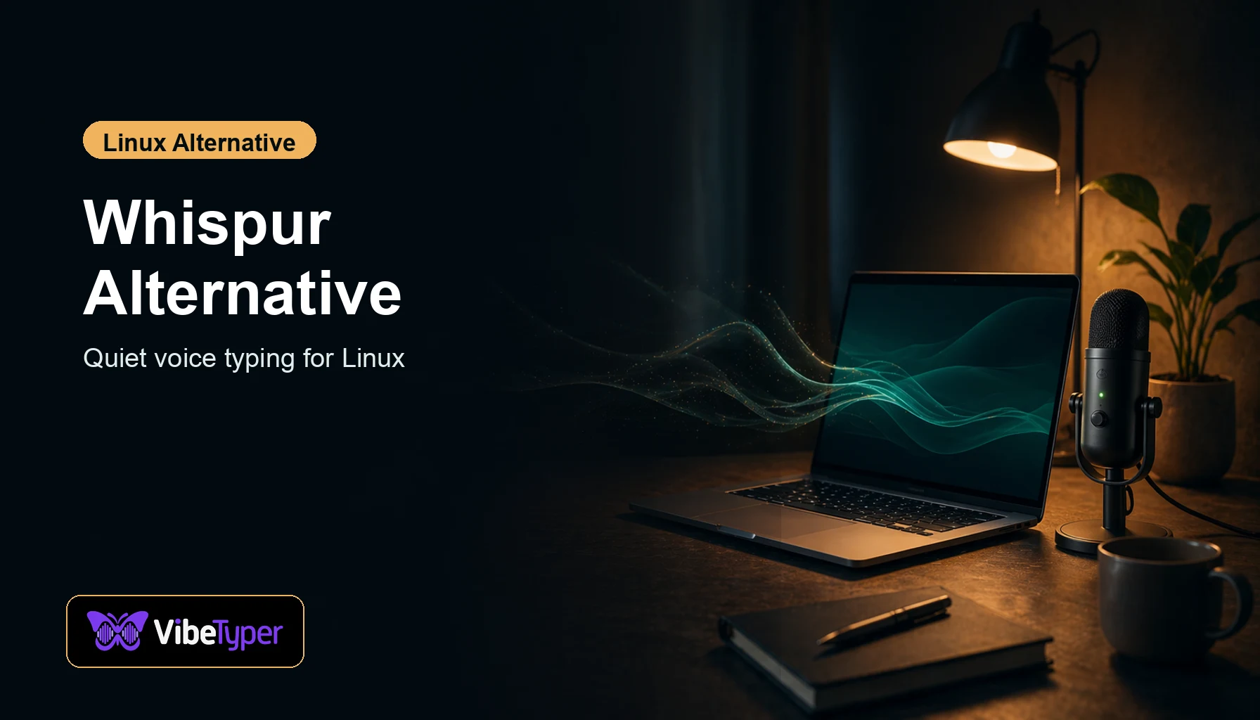 Whispur Alternative for Linux blog hero with quiet voice typing scene
